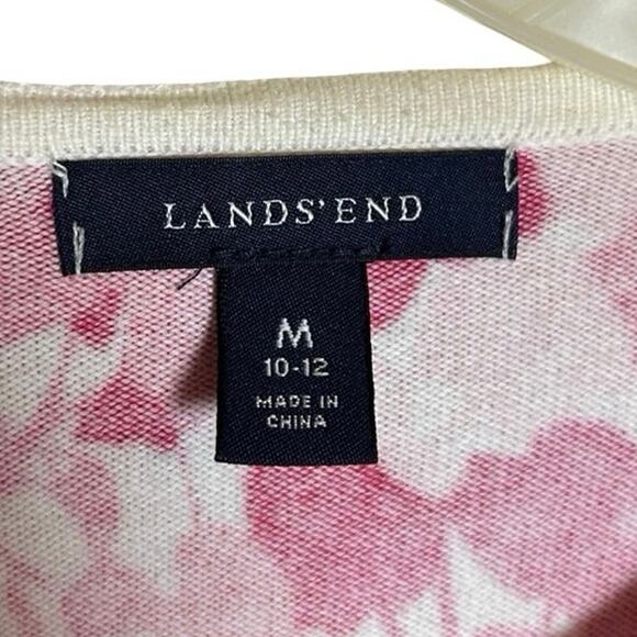 Lands End Women’s Long Sleeve Floral Print Cardigan Pink/White Size Medium - Picture 7 of 7